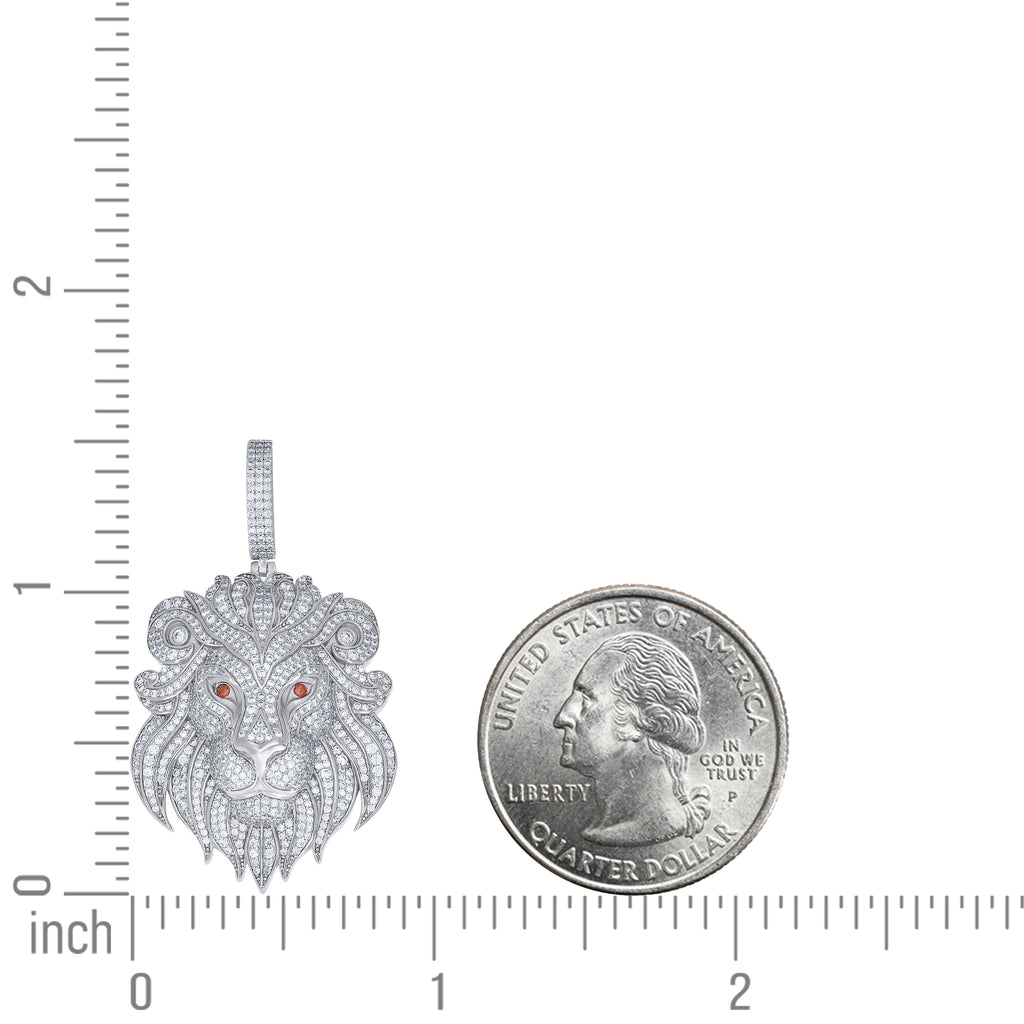 925 Sterling Silver Mens Red White  3.97ct  Moissanite Loin Fashion Pendant