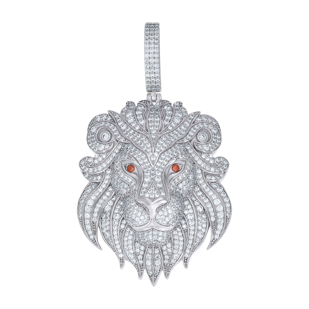925 Sterling Silver Mens Red White  3.97ct  Moissanite Loin Fashion Pendant