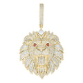 925 Sterling Silver Yellow-tone Men White Red Round Princess-Cut  5.84ct, 2.05ct Moissanite Leo/Lion Head Zodiac Sign/Wildlife Pendant