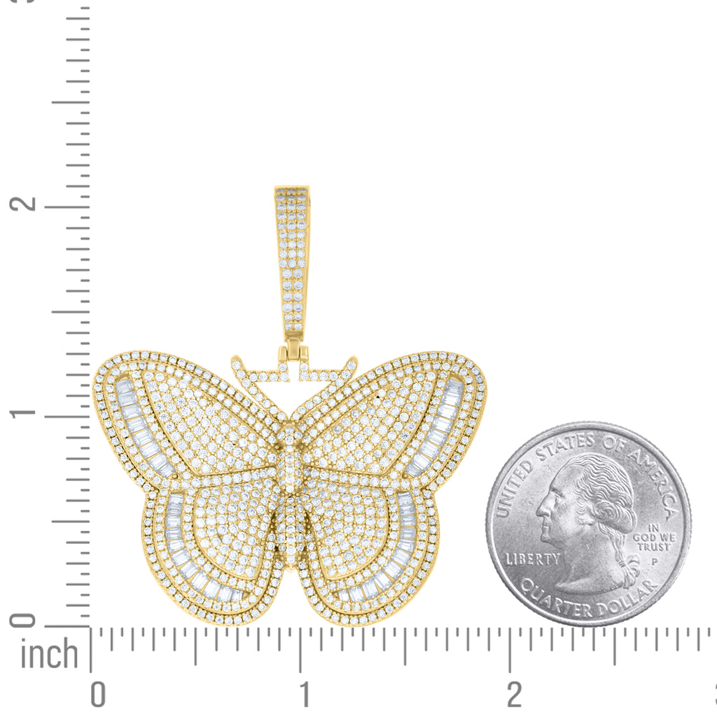 925 Sterling Silver Yellow-tone Women Round Baguette  4.23ct, 1.77ct Moissanite Butterfly Fashion Pendant