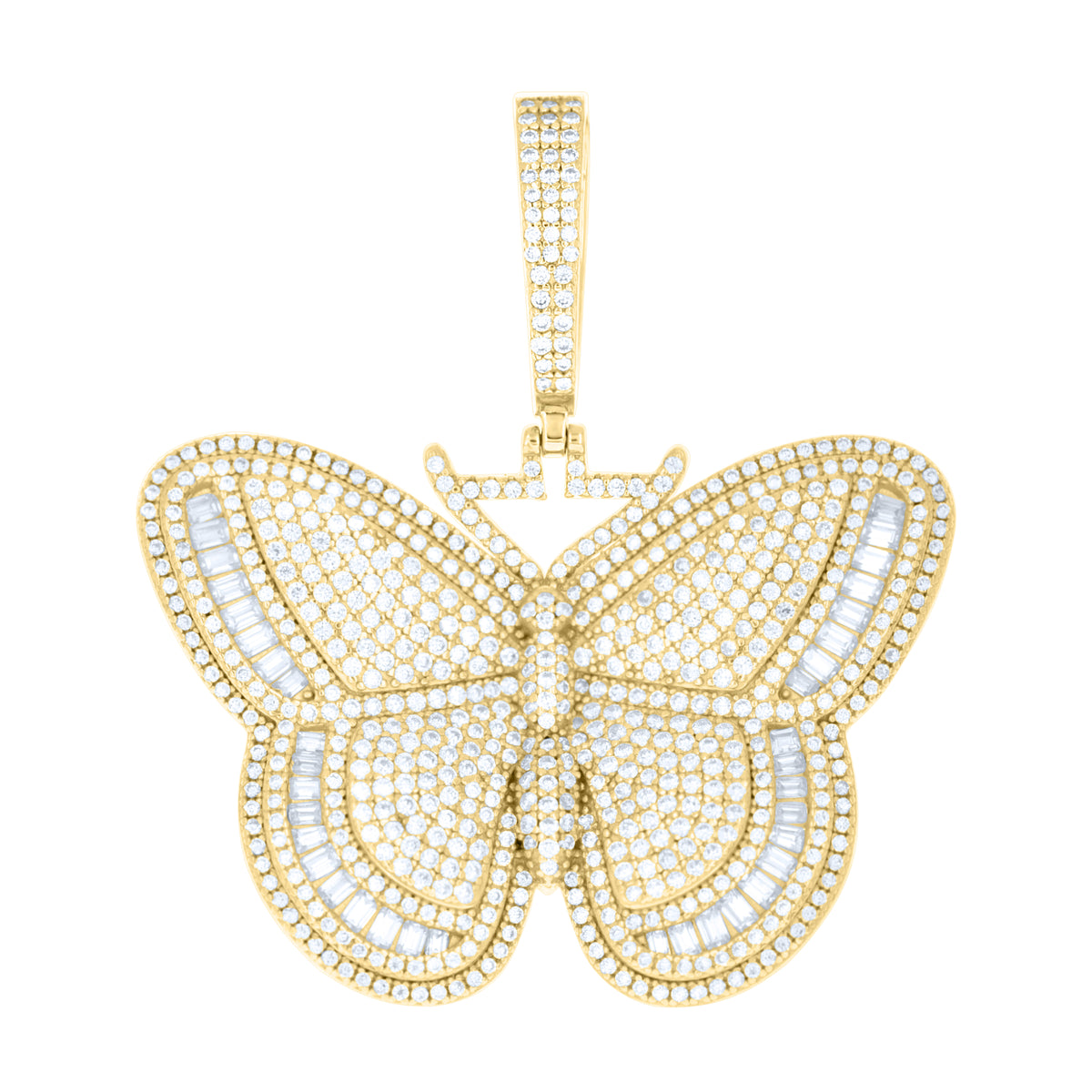 925 Sterling Silver Yellow-tone Women Round Baguette  4.23ct, 1.77ct Moissanite Butterfly Fashion Pendant