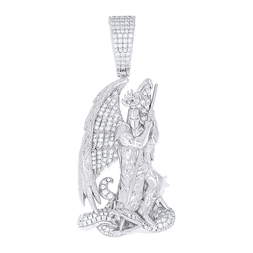 925 Sterling Silver Men  1.36ct Moissanite St. Michael Religious Pendant