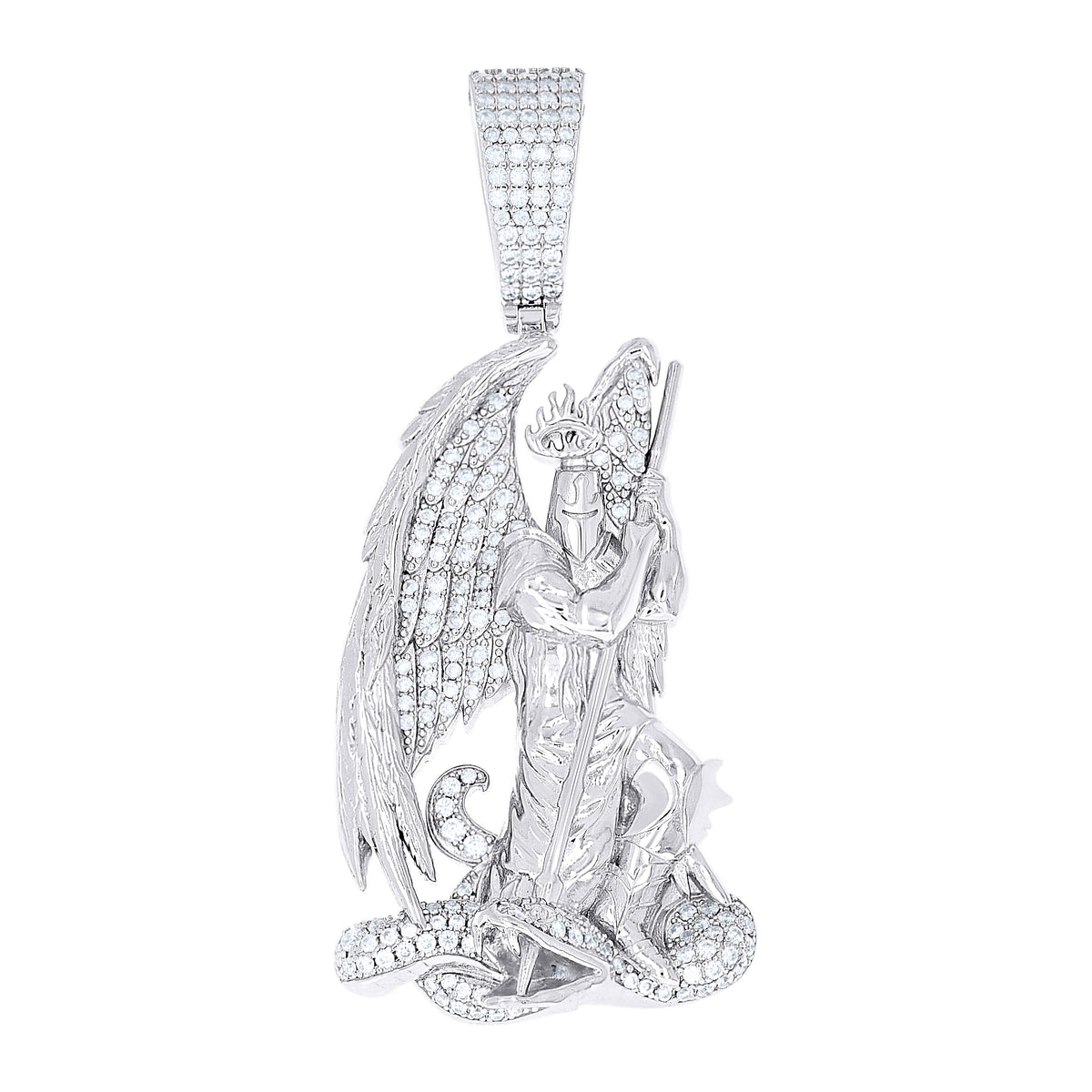 925 Sterling Silver Men  1.36ct Moissanite St. Michael Religious Pendant
