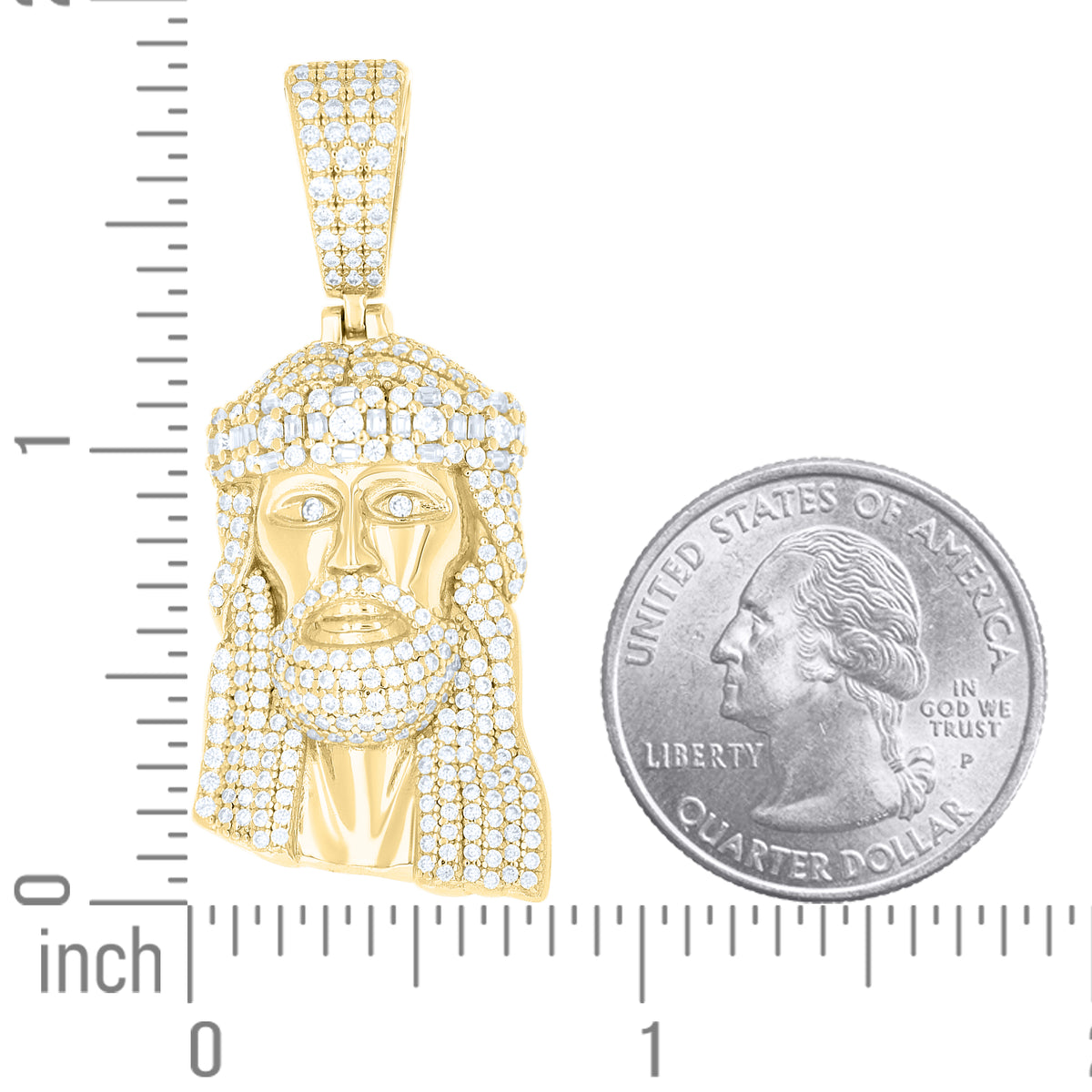 925 Sterling Silver Yellow-tone Men Round Baguette  2.11ct, 0.37ct Moissanite Jesus Religious Pendant