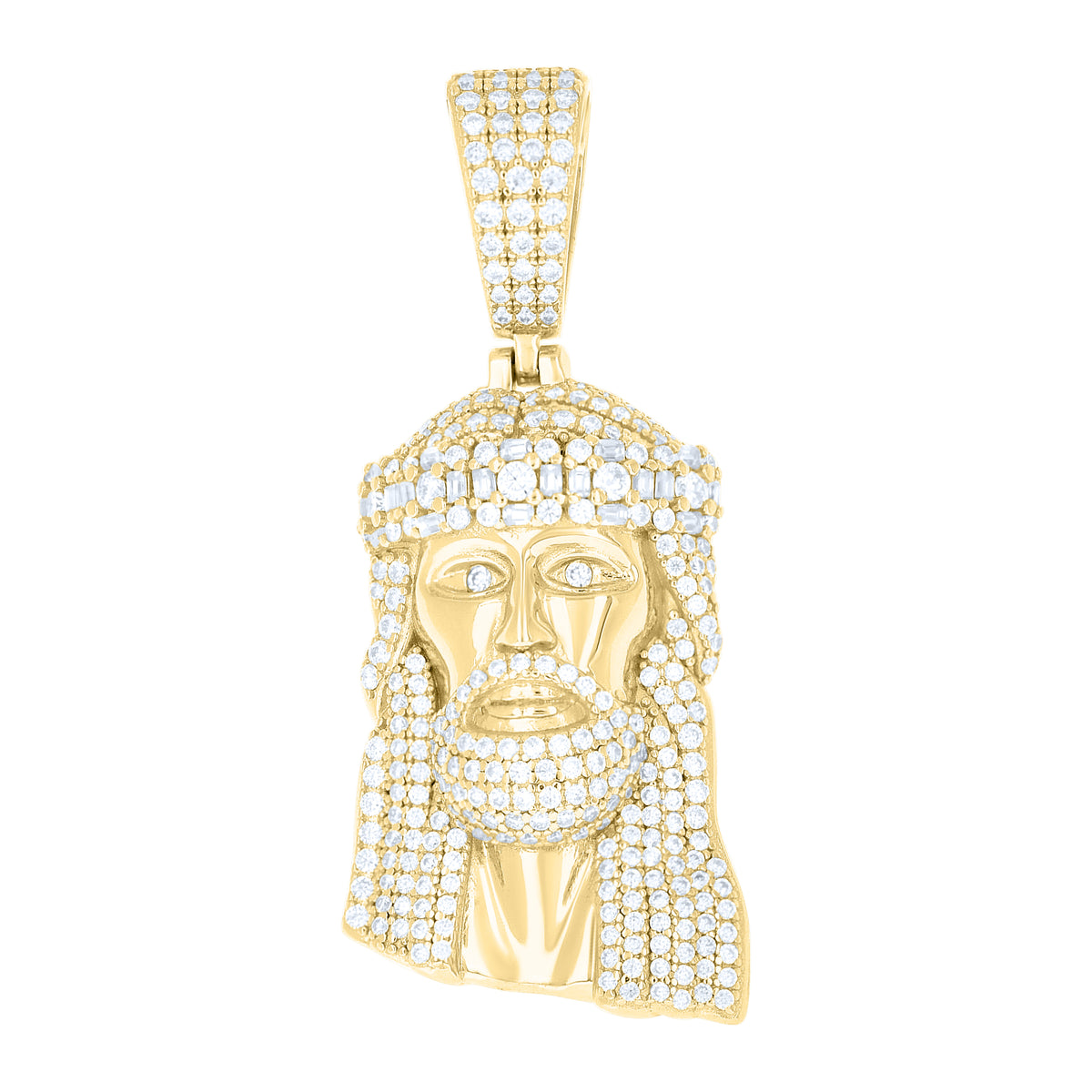 925 Sterling Silver Yellow-tone Men Round Baguette  2.11ct, 0.37ct Moissanite Jesus Religious Pendant