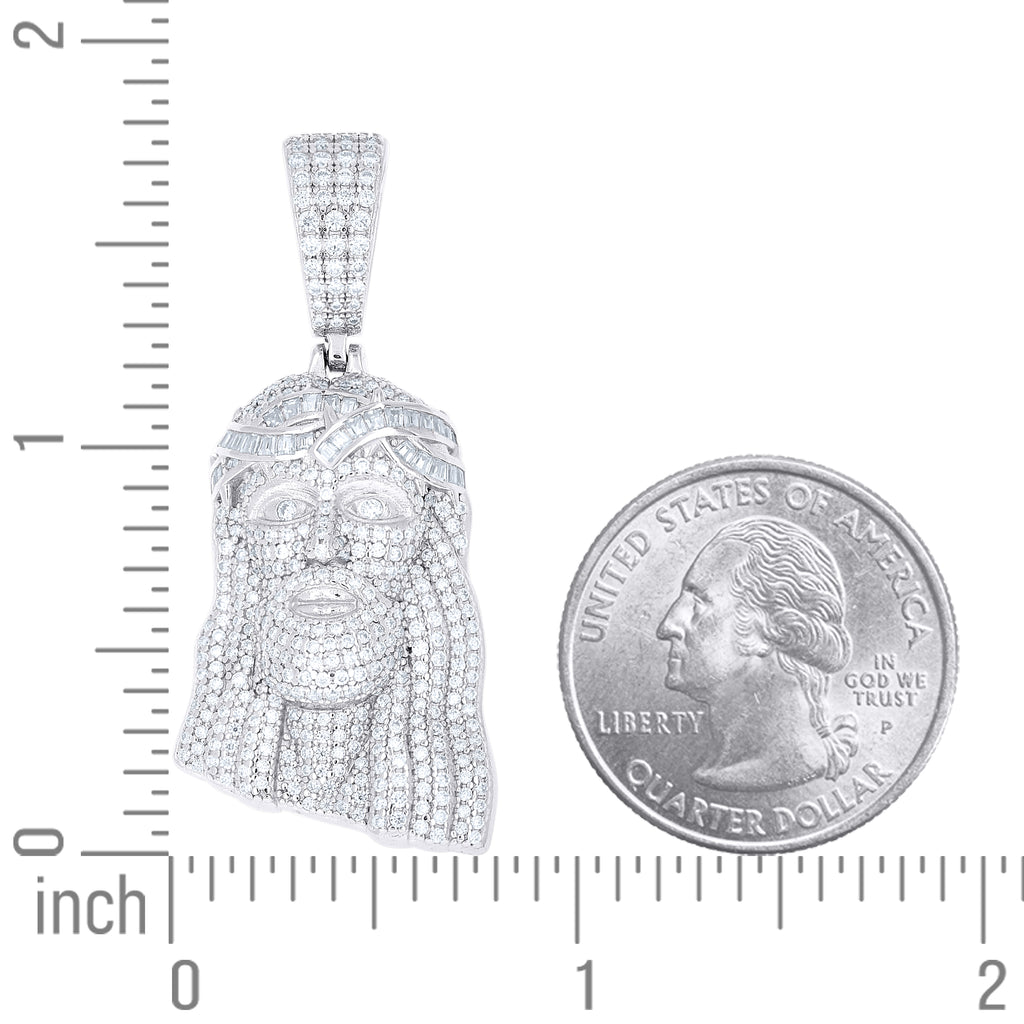 925 Sterling Silver Men Round Baguette  1.90ct, 0.47ct Moissanite Jesus Religious Pendant