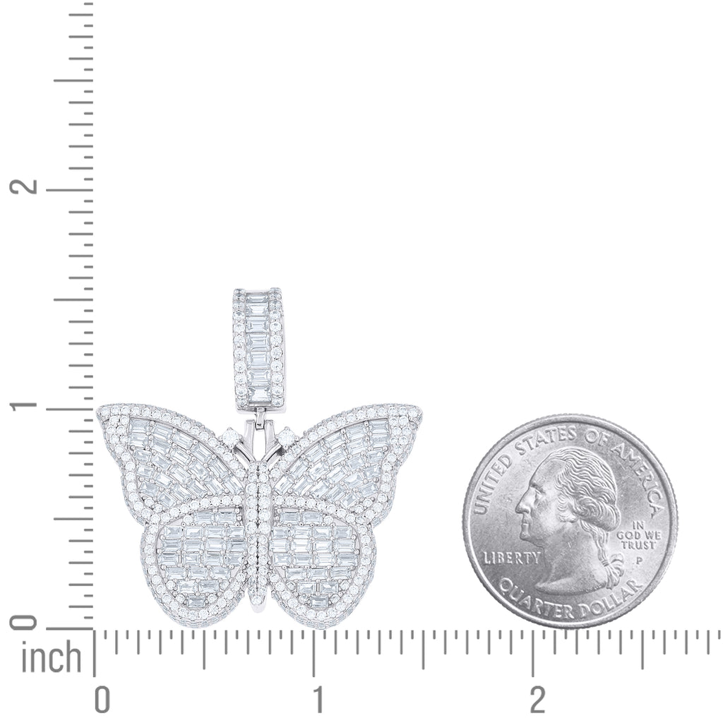 925 Sterling Silver Women Round Baguette  3.69ct, 5.11ct Moissanite Butterfly Fashion Pendant