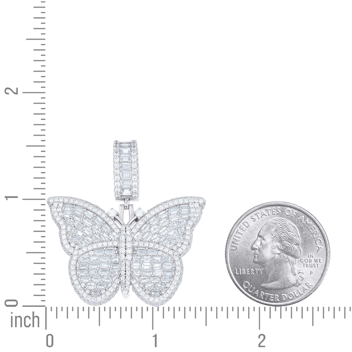 925 Sterling Silver Women Round Baguette  3.69ct, 5.11ct Moissanite Butterfly Fashion Pendant