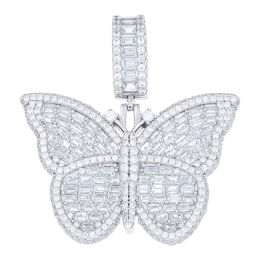 925 Sterling Silver Women Round Baguette  3.69ct, 5.11ct Moissanite Butterfly Fashion Pendant