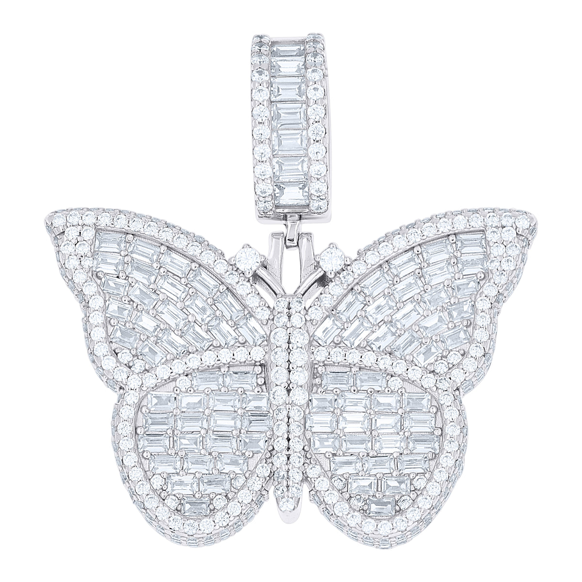 925 Sterling Silver Women Round Baguette  3.69ct, 5.11ct Moissanite Butterfly Fashion Pendant