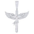 925 Sterling Silver Men Round Baguette  3.36ct, 1.47ct Moissanite Angel Wing Crucifix Religious Pendant
