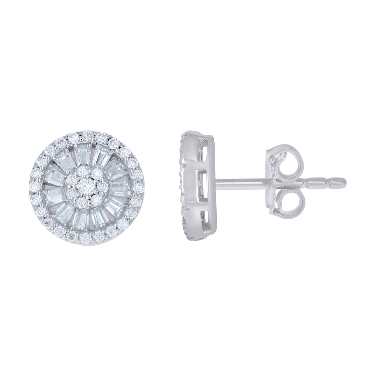 925 Sterling Silver Womens Baguette Round Moissanite Round Fashion Stud Earrings