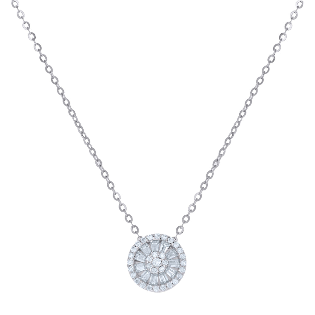 925 Sterling Silver Womens Baguette Round Moissanite Round Fashion Necklace