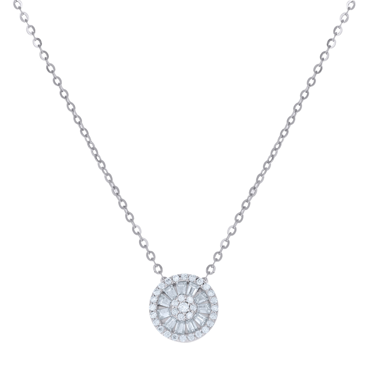 925 Sterling Silver Womens Baguette Round Moissanite Round Fashion Necklace