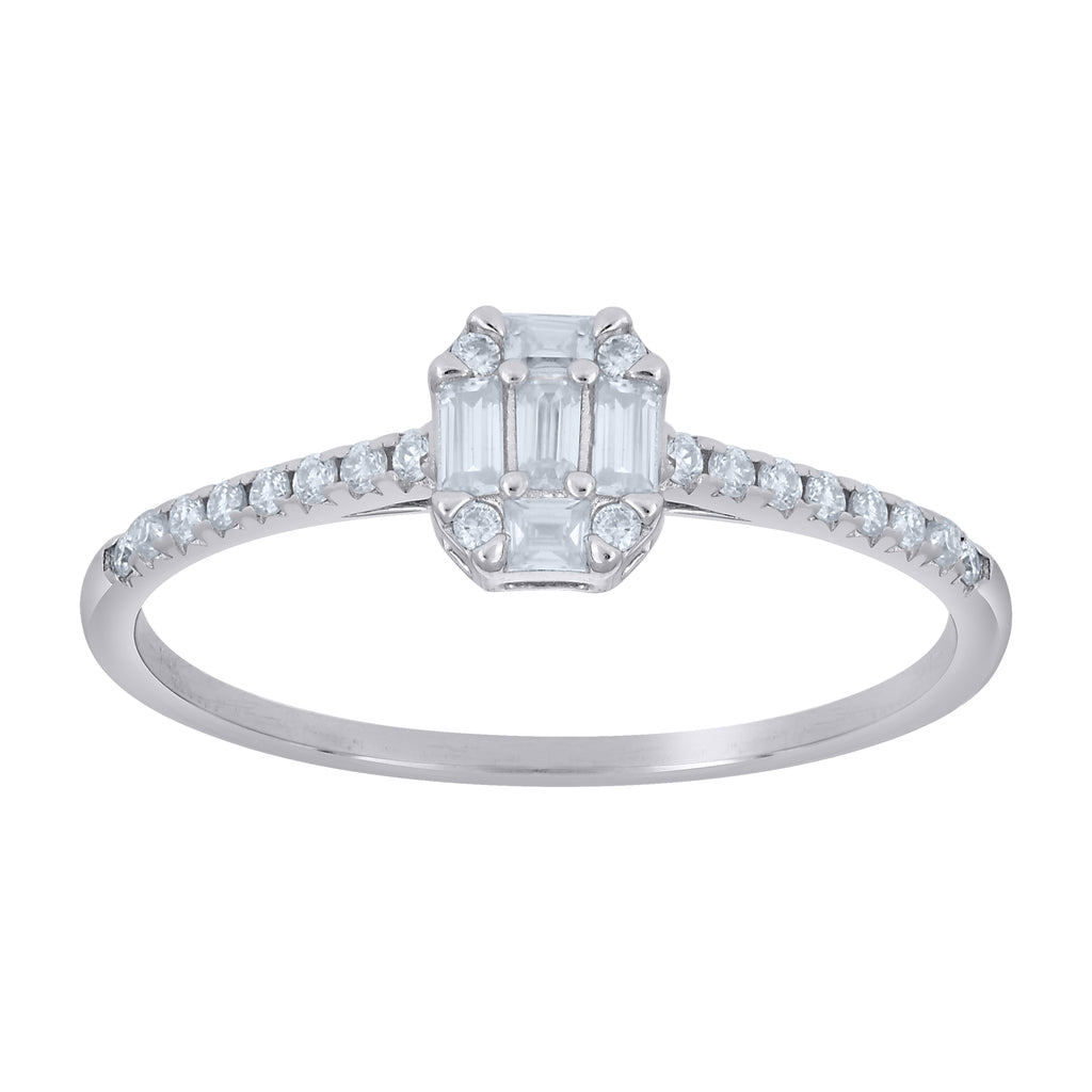 925 Sterling Silver Womens Baguette Princess-Cut Round  0.20ct, 0.25ct  Moissanite Engagement Ring Size 8