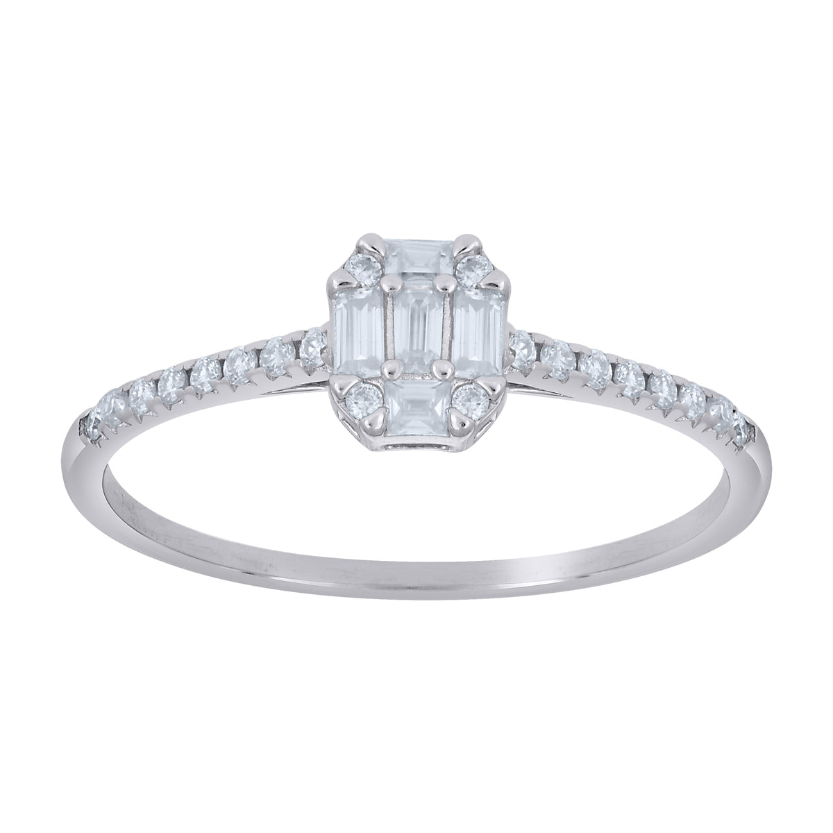 925 Sterling Silver Womens Baguette Princess-Cut Round  0.20ct, 0.25ct  Moissanite Engagement Ring