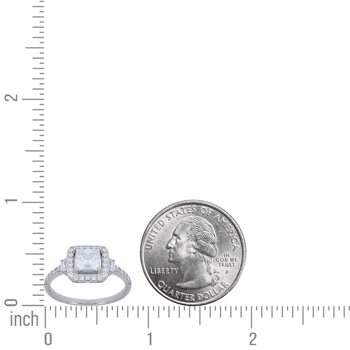 925 Sterling Silver Womens Baguette Princess-Cut Round  0.54ct, 1.33ct  Moissanite Square Head Fashion Ring Size 7