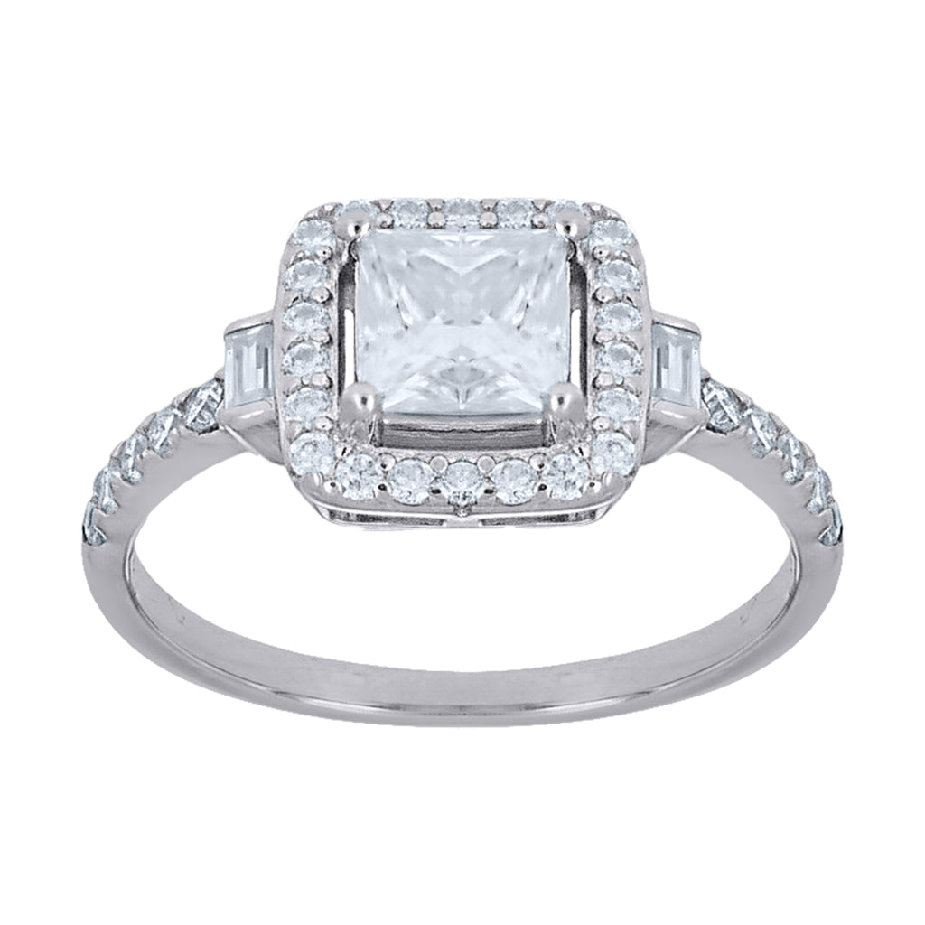 925 Sterling Silver Womens Baguette Princess-Cut Round  0.54ct, 1.33ct  Moissanite Square Head Fashion Ring Size 7