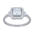 925 Sterling Silver Womens Baguette Princess-Cut Round  0.54ct, 1.33ct  Moissanite Square Head Fashion Ring Size 7
