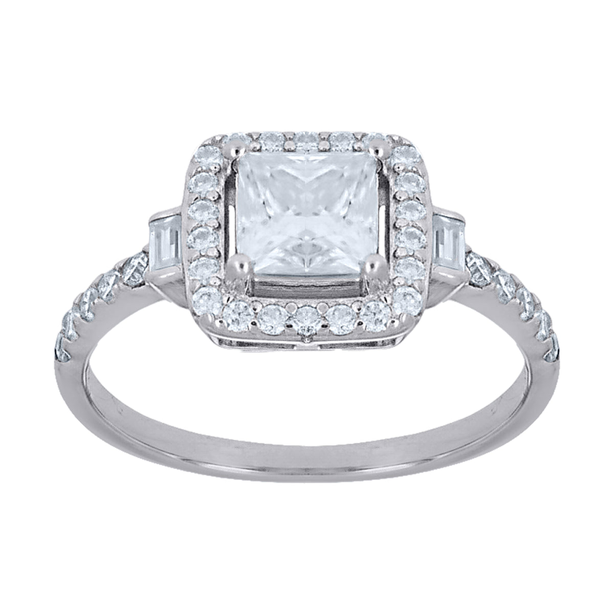 925 Sterling Silver Womens Baguette Princess-Cut Round  0.54ct, 1.33ct  Moissanite Square Head Fashion Ring