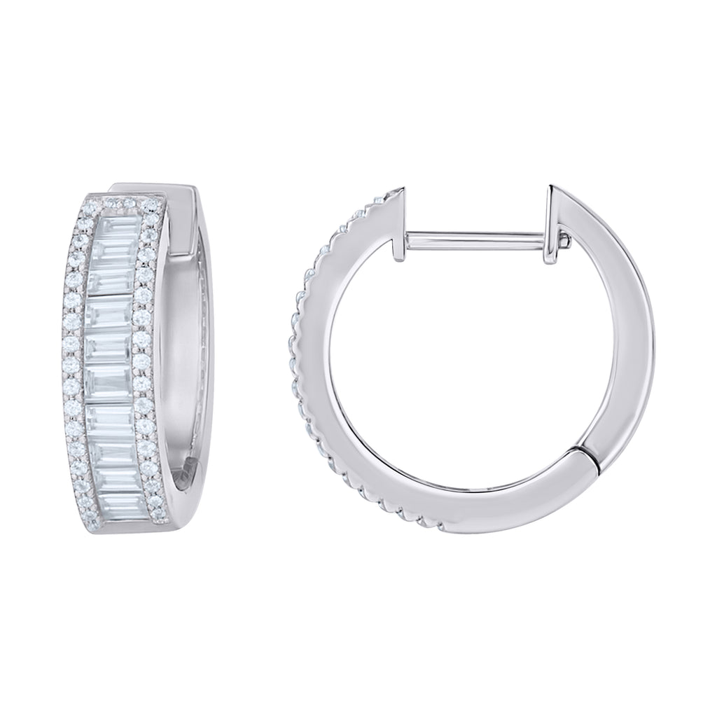 925 Sterling Silver Womens Baguette Round Moissanite Fashion Hoop Earrings