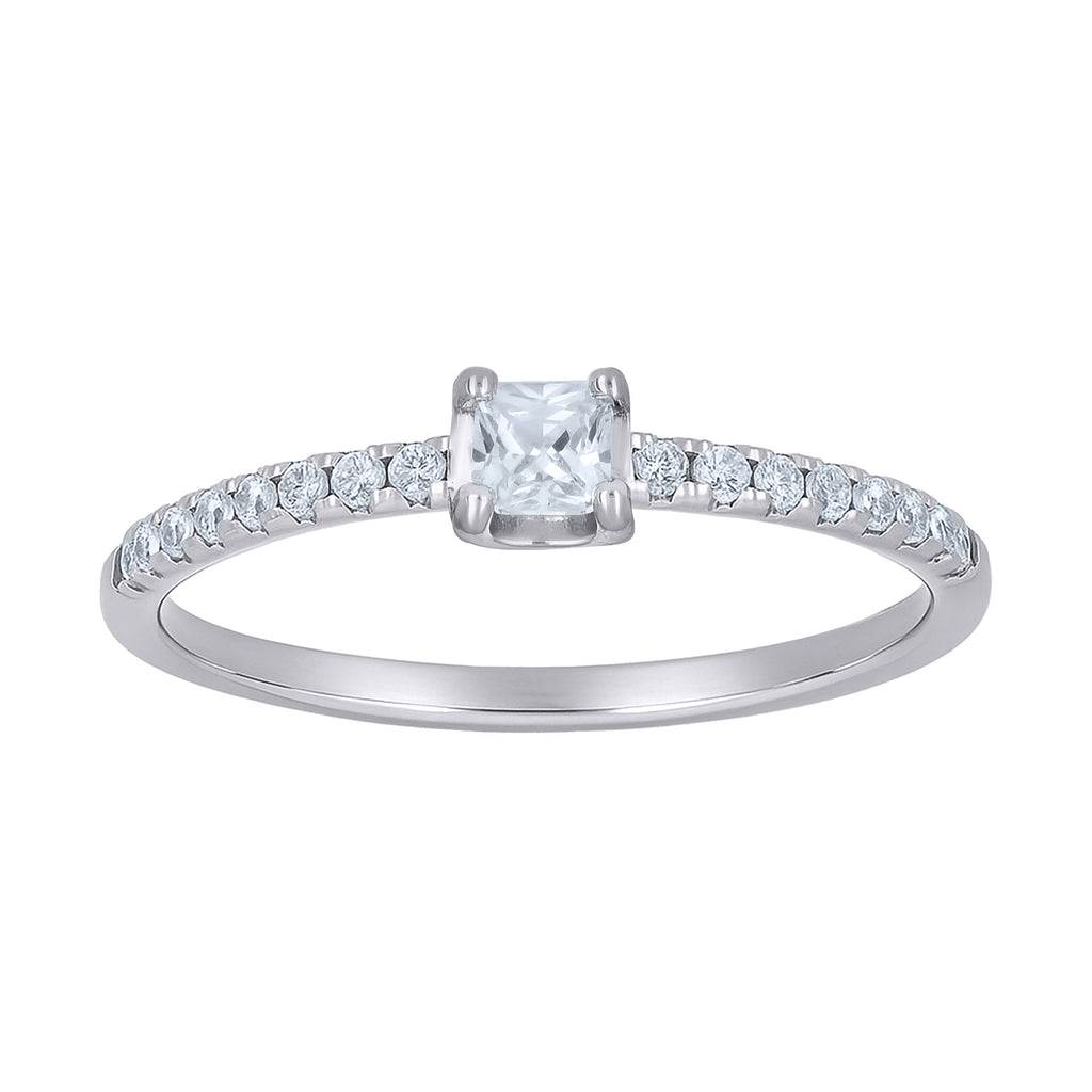 925 Sterling Silver Womens Princess-Cut Round Moissanite Square Head Engagement Ring Size 7