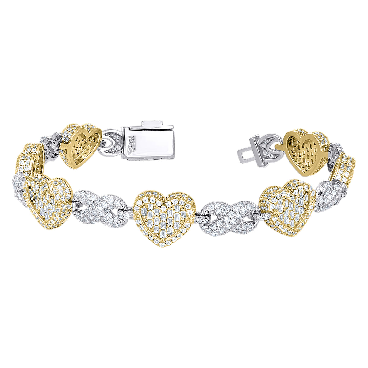 925 Sterling Silver Yellow-tone Womens Cubic-Zirconia Hearts & Infinity Love Bracelet 7.5 Inches