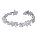 925 Sterling Silver Womens Baguette Round Cubic-Zirconia Flower & Butterfly Bracelet 7.5 Inches