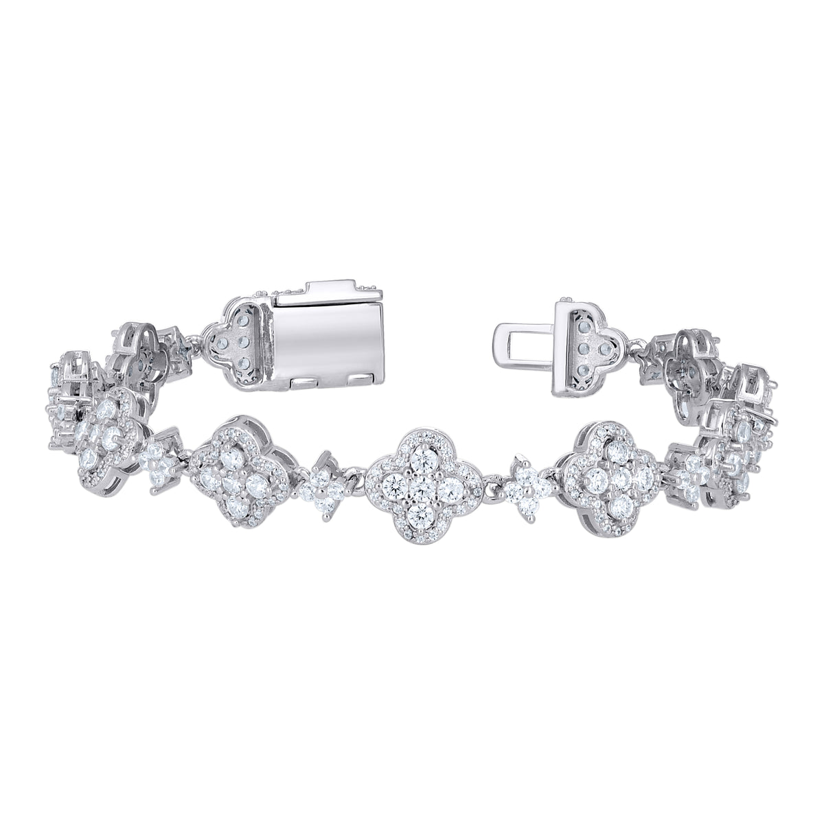 925 Sterling Silver Womens Cubic-Zirconia Clover Good Luck Fashion Link Bracelet 7.5 Inches