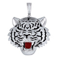 925 Sterling Silver Mens Cubic-Zirconia Black Red Enameled Tiger Head Animal Wildlife Charm Pendant