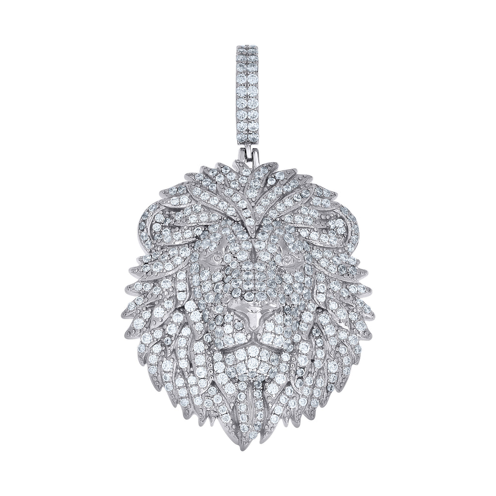 925 Sterling Silver Mens Cubic-Zirconia Leo/Lion Head Zodiac Sign/Wildlife Charm Pendant