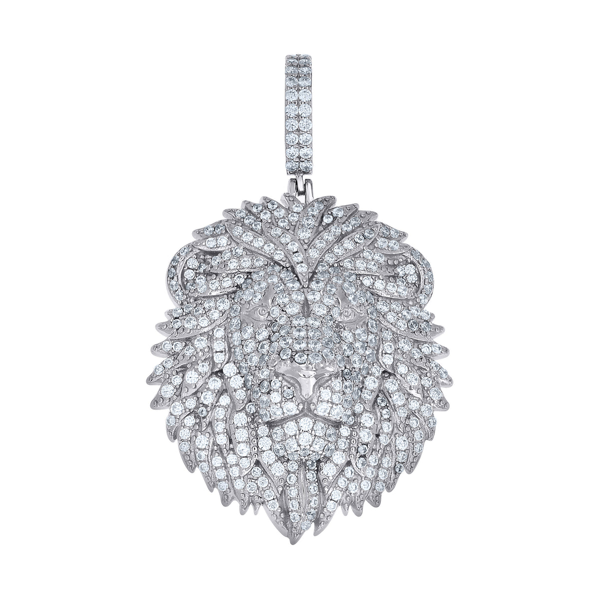 925 Sterling Silver Mens Cubic-Zirconia Leo/Lion Head Zodiac Sign/Wildlife Charm Pendant