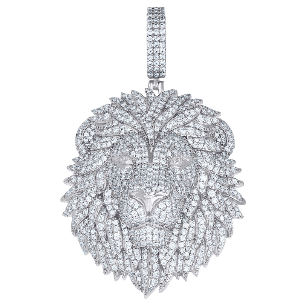 925 Sterling Silver Mens Cubic-Zirconia Leo/Lion Head Zodiac Sign/Wildlife Charm Pendant