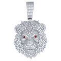 925 Sterling Silver Mens White Red Cubic-Zirconia Leo/Lion Head Zodiac Sign/Wildlife Charm Pendant