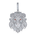 925 Sterling Silver Mens White Red Cubic-Zirconia Leo/Lion Head Zodiac Sign/Wildlife Charm Pendant