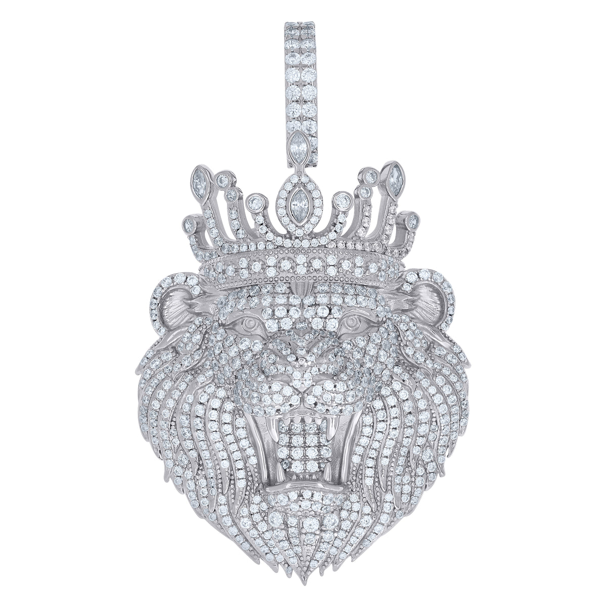 925 Sterling Silver Mens Round Marquise Cubic-Zirconia Leo/Lion Head Zodiac Sign/Wildlife Pendant