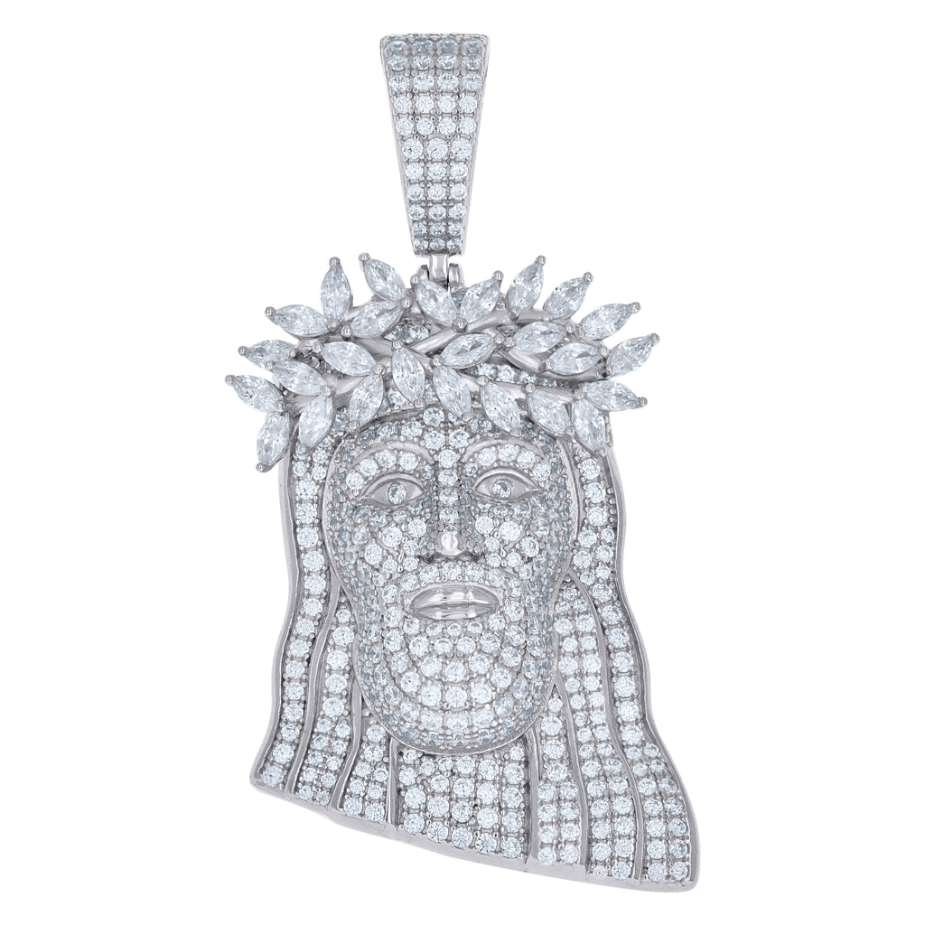 925 Sterling Silver Mens Round Marquise Cubic-Zirconia Jesus Religious Charm Pendant