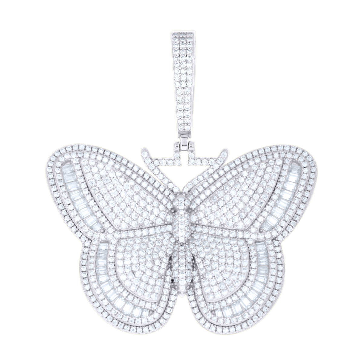 925 Sterling Silver Womens Round Baguette Cubic-Zirconia Butterfly Fashion Charm Pendant