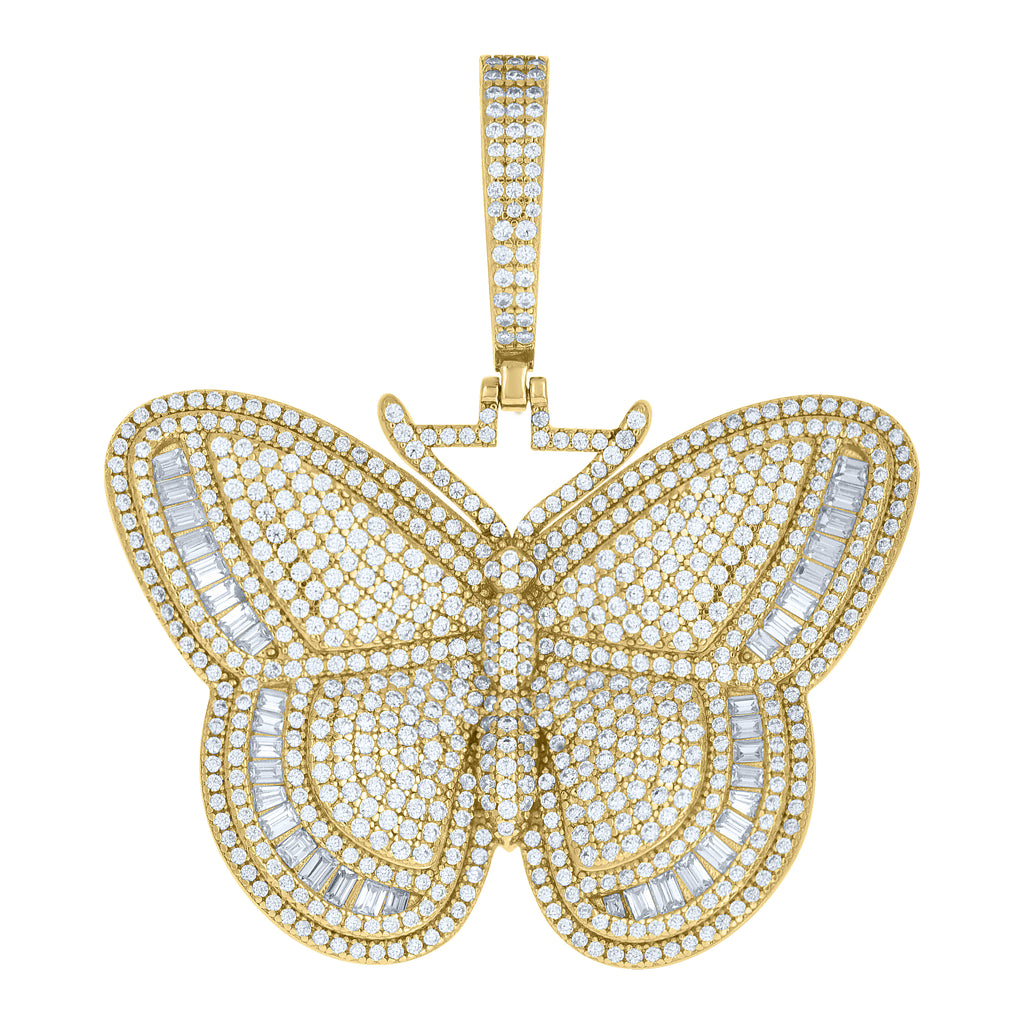 925 Sterling Silver Yellow-tone Womens Round Baguette Cubic-Zirconia Butterfly Fashion Pendant