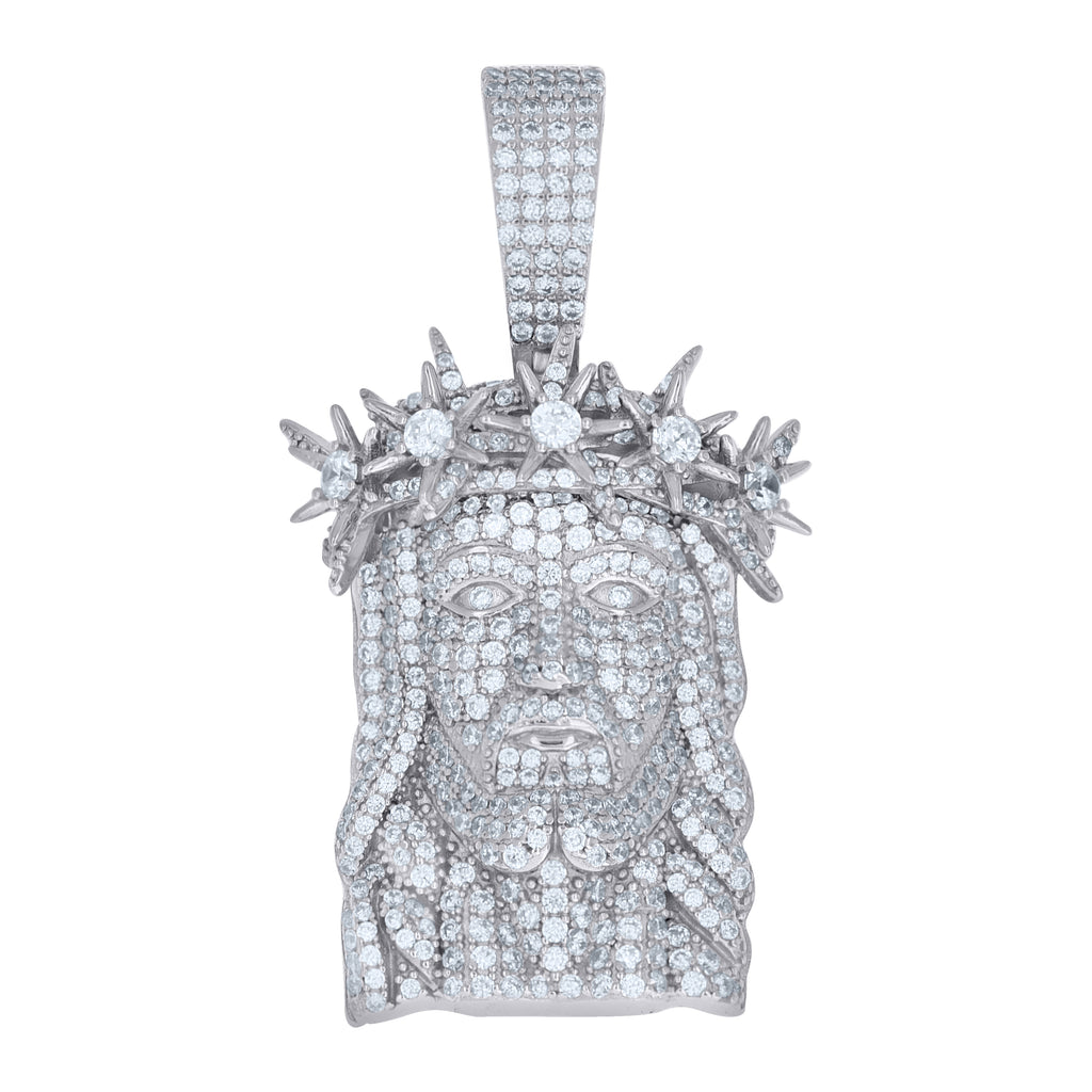 925 Sterling Silver Mens Cubic-Zirconia Jesus Religious Charm Pendant
