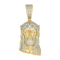 925 Sterling Silver Yellow-tone Mens Round Baguette Cubic-Zirconia Jesus Religious Charm Pendant