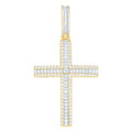 925 Sterling Silver Yellow-tone Mens Round Baguette Cubic-Zirconia Cross Religious Charm Pendant