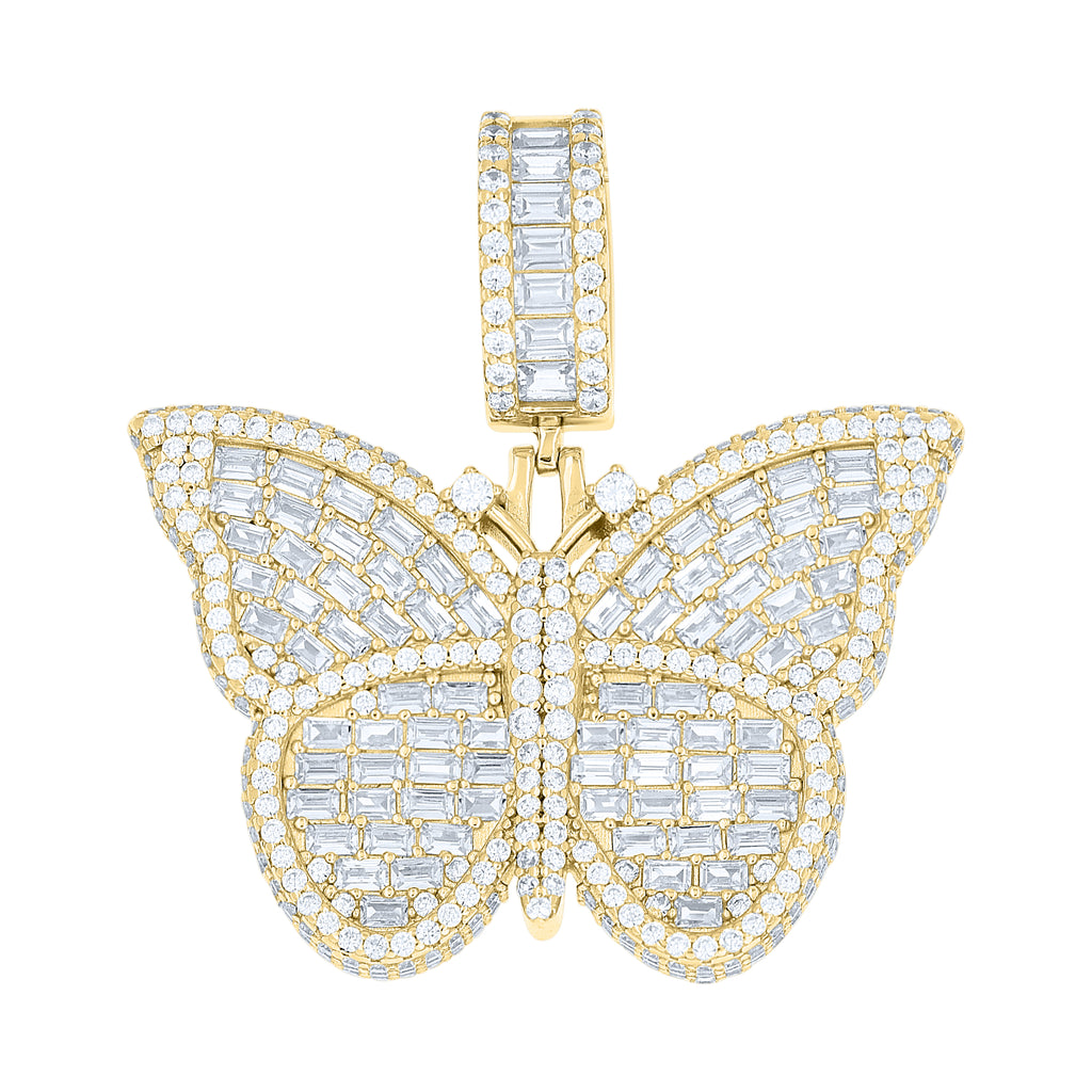 925 Sterling Silver Yellow-tone Womens Round Baguette Cubic-Zirconia Butterfly Fashion Pendant