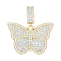 925 Sterling Silver Yellow-tone Womens Round Baguette Cubic-Zirconia Butterfly Fashion Pendant