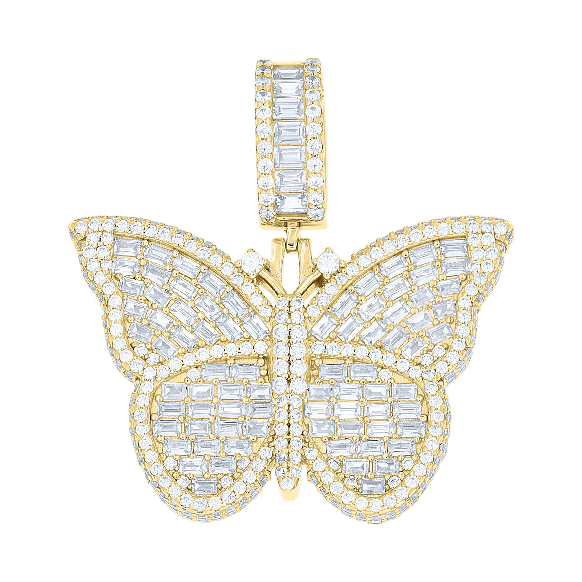 925 Sterling Silver Yellow-tone Womens Round Baguette Cubic-Zirconia Butterfly Fashion Pendant