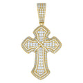 925 Sterling Silver Yellow-tone Mens Round Baguette Cubic-Zirconia Cross Religious Charm Pendant