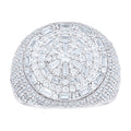 925 Sterling Silver Mens Baguette Round Cubic-Zirconia Round Head Cluster Fashion Ring