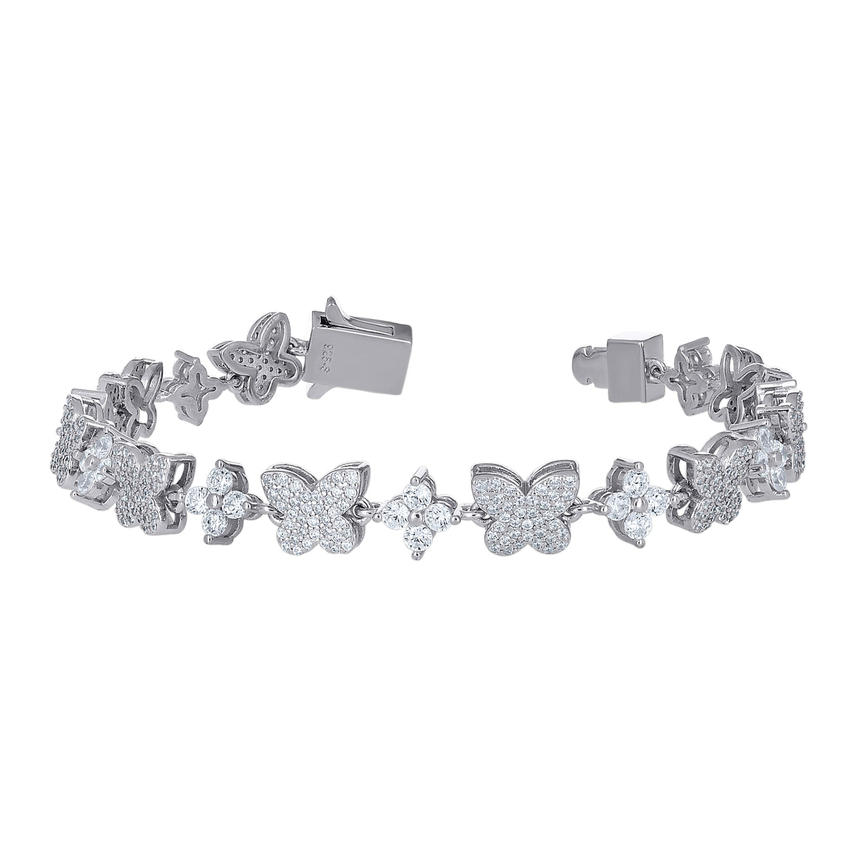 925 Sterling Silver Womens Cubic-Zirconia Butterfly Fashion Link Bracelet 7.25 Inches