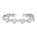 925 Sterling Silver Womens Baguette Round Cubic-Zirconia Hearts Fashion Link Bracelet 7 Inches