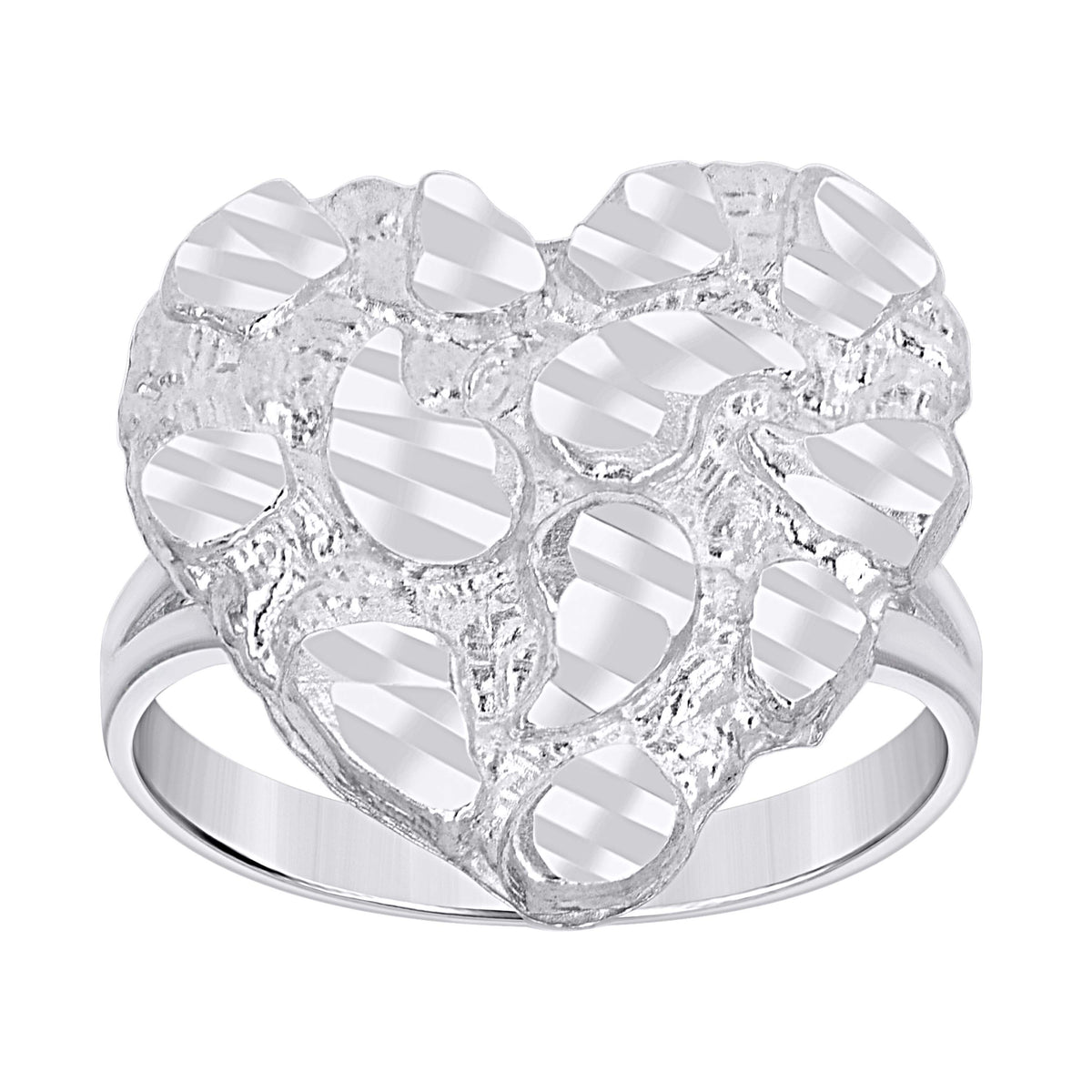 925 Sterling Silver Womens Heart Nugget Fashion Ring